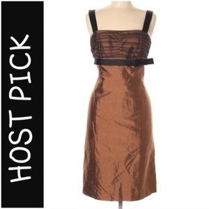 Shani Brown Silk Sheath Dress with Black Accents